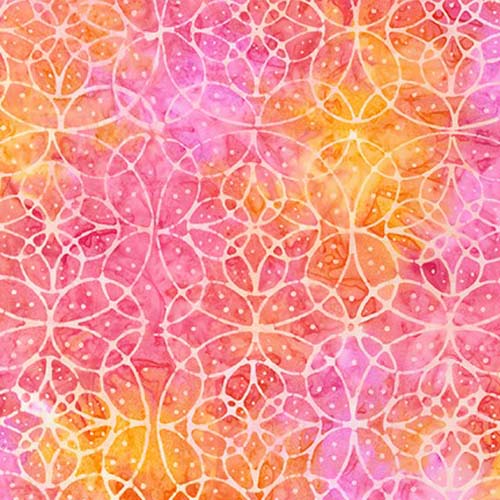Artisan Batiks: Moodscapes - Honeysuckle - circle designs on pink and orange