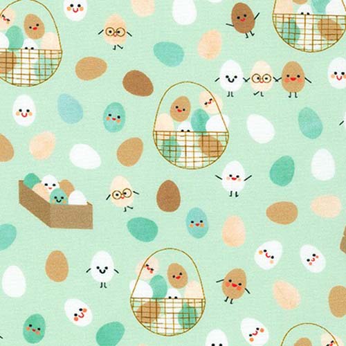 Farm to Table - Eggs - Aloe - Eggs tossed  in cartons and baskets on lt. green