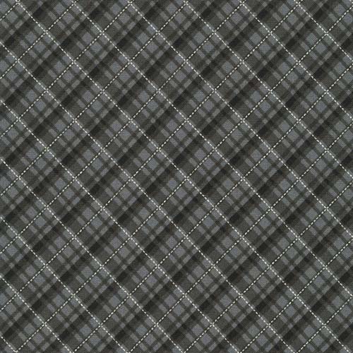 Holiday Charms - Onyx - black & gray bias plaid w/ silver