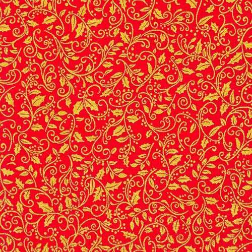 Holiday Charms - Red - Gold holly & vines on red