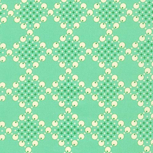 Flowerhouse: Sunnyside Farm -Aloe - Diamonds of cream circles on green - 1930s