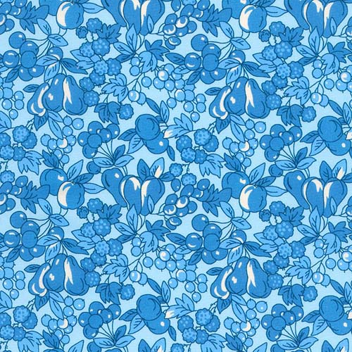 Flowerhouse: Sunnyside Farm -Blue- Packed dark blue fruits on lt blue - 1930s