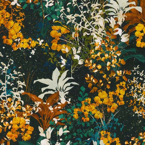 Sienna - Foliage - Autumn -gold/rust/teal/taupe leaves on black