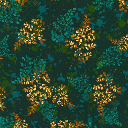 Sienna - Fern - Night - teal/rust fern leaves on black