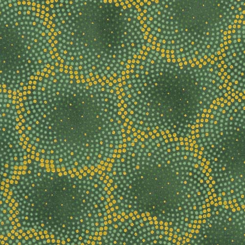 Autumn Fields - Willow - green circle geometric with gold metallic accents