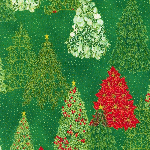 Holiday Flourish - Snow Flower- Pine - trees of greenery w/ gold on green