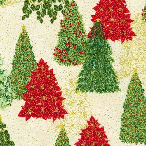 Holiday Flourish - Snow Flower- Cream - trees of greenery w/gold on cream