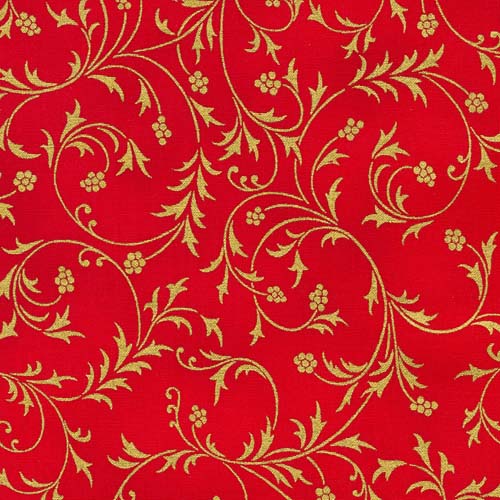 Holiday Flourish - Snow Flower - Crimson - gold berries & vines on red