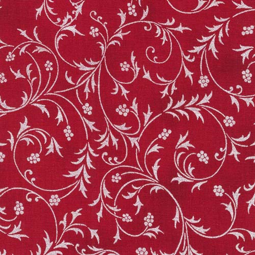 Holiday Flourish - Snow Flower- Burgundy - silver berries & vines on dk red