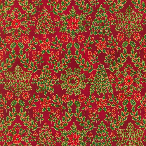 Holiday Flourish - Snow Flower - Crimson - greenery w/gold & red on red