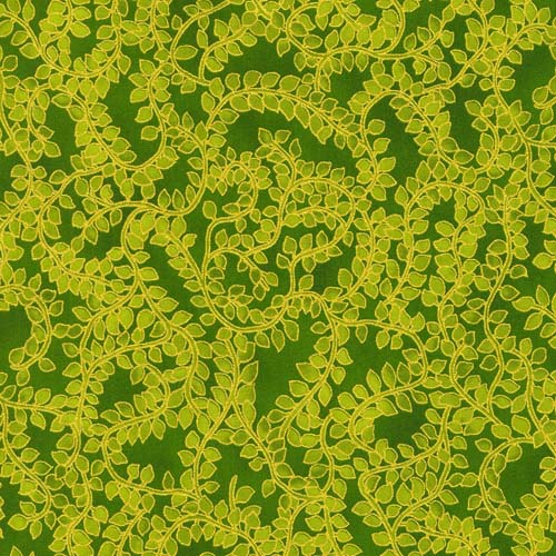 Jeweled Leaves - Leaf - green leafy vines on dk. green w/ metallic gold