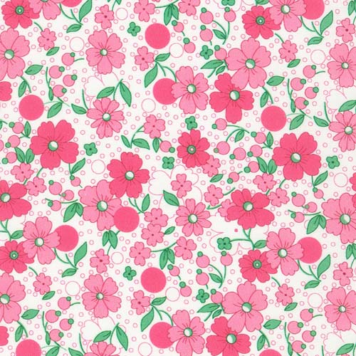 Flowerhouse: All a Flutter - Pink - 30's reproduction - pink floral on white