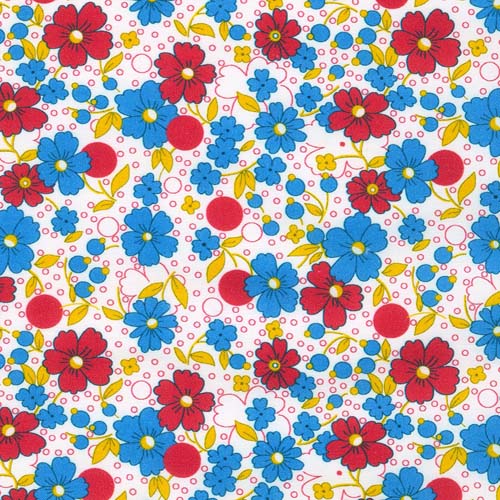 Flowerhouse: All a Flutter -Red- 30's reproduction- red & blue floral on white