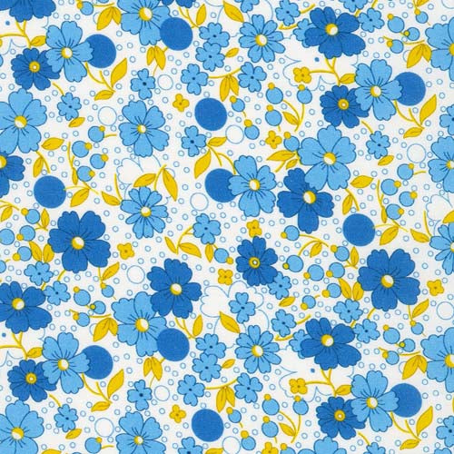 Flowerhouse: All a Flutter -Blue - 30's reproduction -blue floral on white