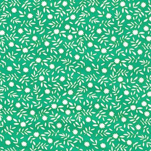 Flowerhouse: All a Flutter -Green - 30's reproduction - white flowers on green