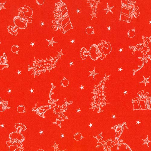 How the Grinch Stole Christmas - Holiday - white line Christmas motifs on red