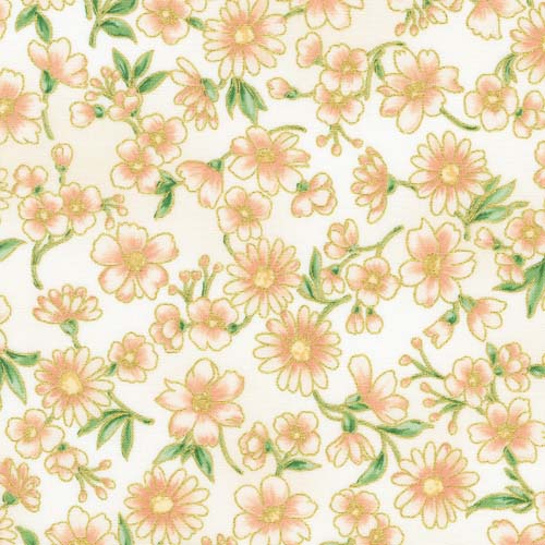 Poppy Hill - Peach- Peach flowers on cream w/ gold accents