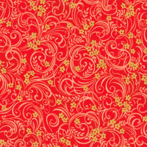 Poppy Hill - Poppy - Red swirls w/ small gold flowers