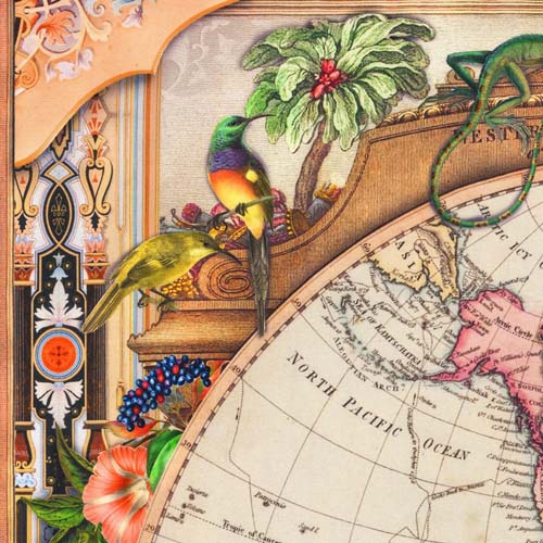 Library of Rarities - Antique- PANEL 1 yd. - World Map