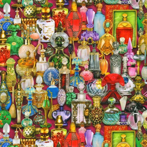 Library of Rarities - Antique- packed colorful perfume bottles
