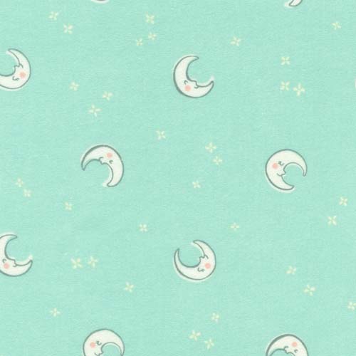 Cozy Cotton Flannel - Over the Moon - Spring- Moons & stars on lt green