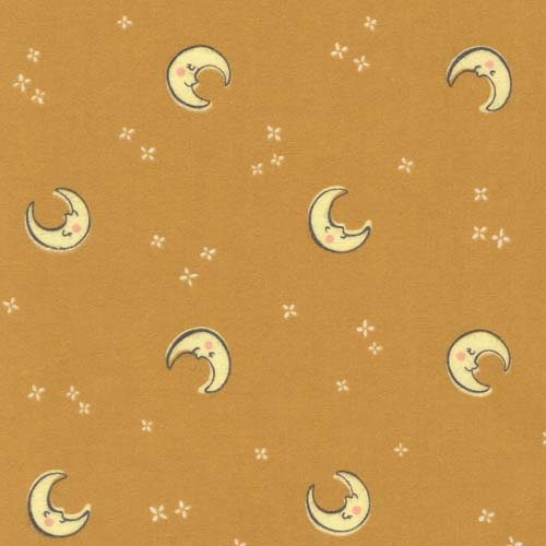 Cozy Cotton Flannel - Over the Moon - Acorn- Moons & stars on gold