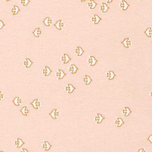 Cozy Cotton Flannel - Over the Moon - Camellia- white birds on peachy pink