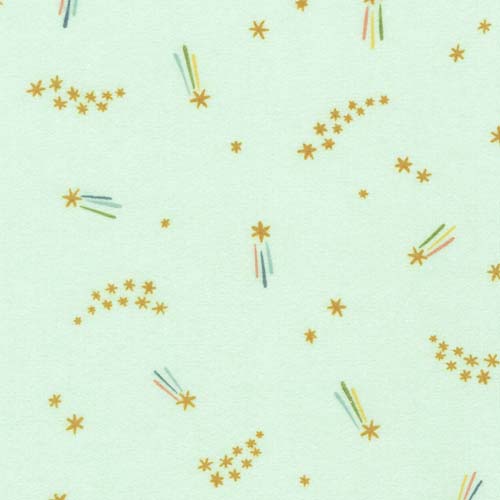 Cozy Cotton Flannel - Over the Moon - Sea Mist- shooting stars on lt green