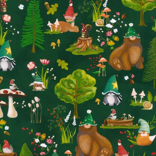 Gnomeland Critters - Green - Forest creatures w/ hats among trees