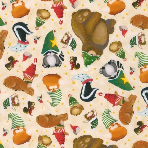 Gnomeland Critters - Natural- Tossed forest animals in hats on cream