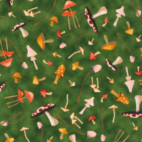 Gnomeland Critters - Green - tossed mushrooms on green