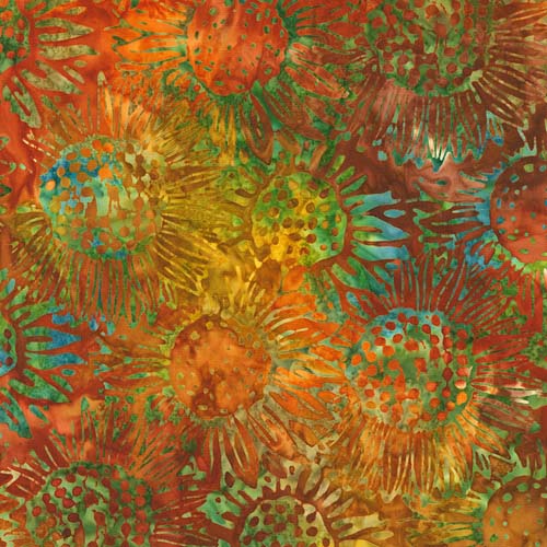 Artisan Batiks: Sun Forest - Harvest - Rust, teal & green sunflowers