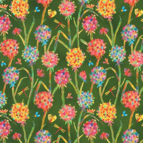 Flora & Fun - Flowers & Bugs - Grass green - bright flowers & insects on green
