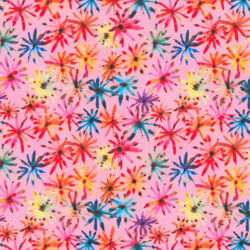 Flora & Fun - Flower Bursts -Azalea pink - colorful daisies on pink