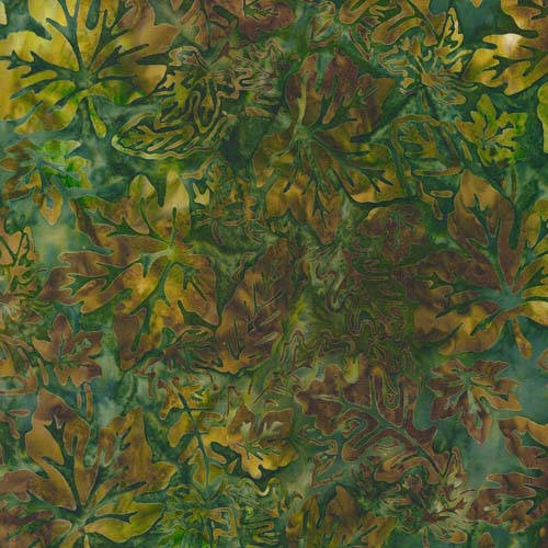 Batik - Artisan Batiks: Auburn - Forest - brown leaves on dark green