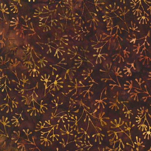 Batik - Artisan Batiks: Auburn- Chestnut - lighter sprigs on deep brown