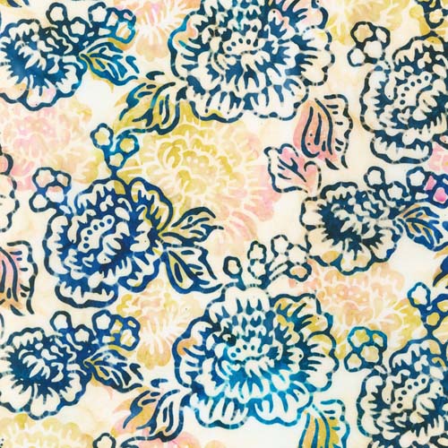 Artisan Batiks: Hermosa - Floral- Sunset- large floral in navy, yellow & pink