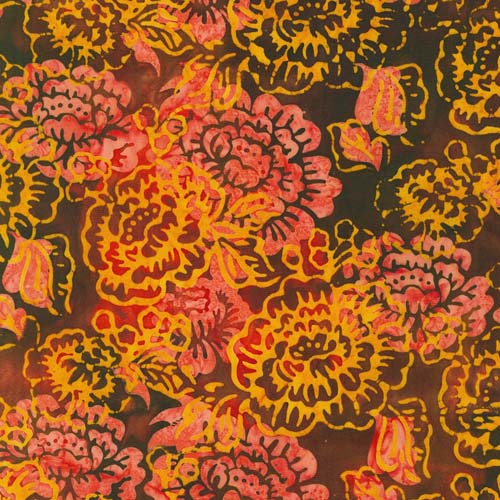 Artisan Batiks: Hermosa - Floral - Sangria- large floral in brown & orange, red