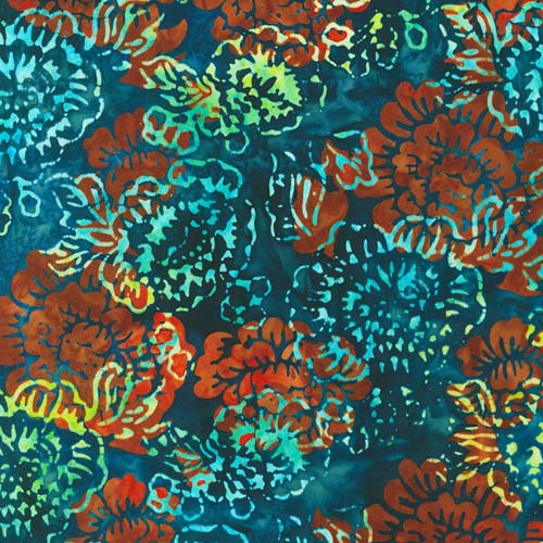 Artisan Batiks: Hermosa - Floral- Midnight- large floral in dk blue, teal & rust