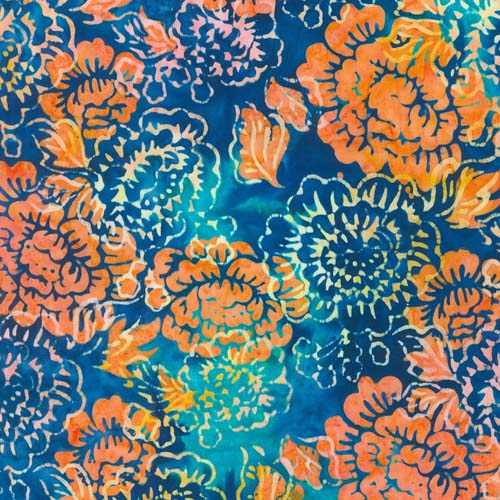Artisan Batiks: Hermosa - Floral - Blue Jay - large floral in blue & orange