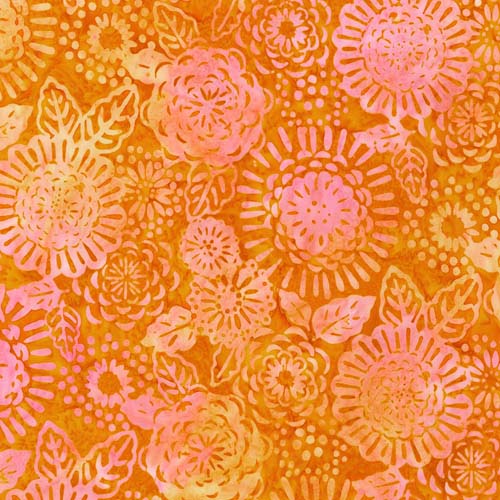 Artisan Batiks: Hermosa - Mixed Floral - Persimmon - Pink & orange floral