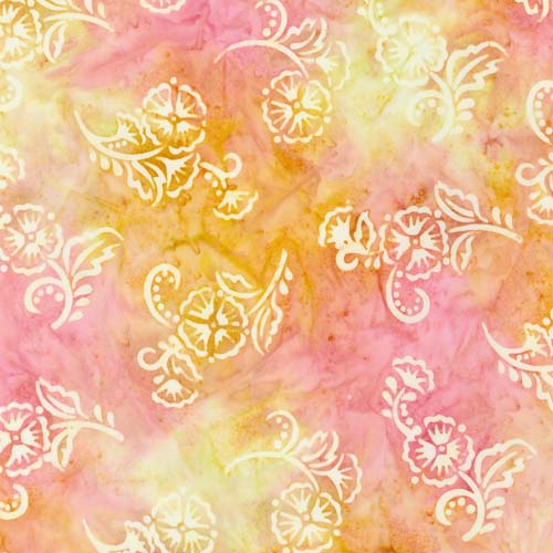 Artisan Batiks: Hermosa - Floral Sprig - Blossom- cream floral on pink