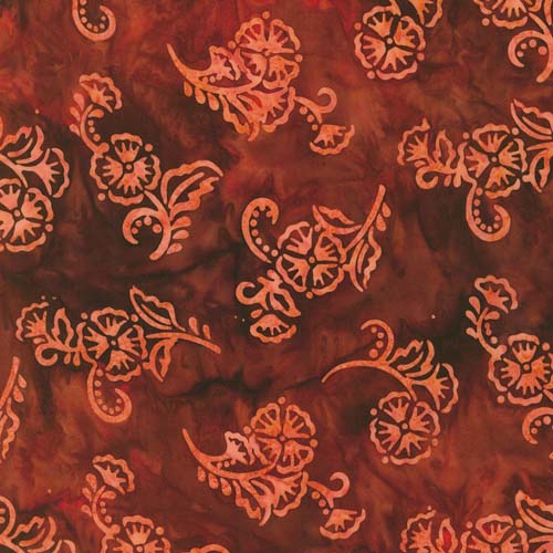 Artisan Batiks: Hermosa - Floral Sprig - Pomegranate- coral on dark orange
