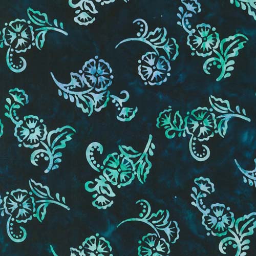 Artisan Batiks: Hermosa - Floral Sprig - Ocean- lt blue floral on dark blue