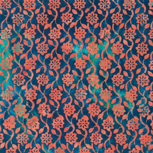 Artisan Batiks: Hermosa - Floral Vine Wallpaper - Lagoon- red on teal