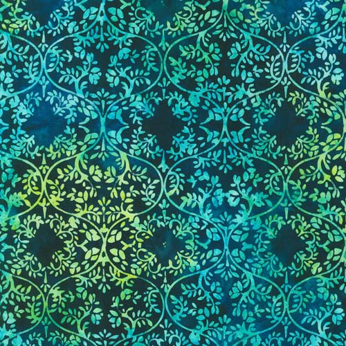 Artisan Batiks: Hermosa - Foliage Medallion - Pacific- aqua vines on dk blue