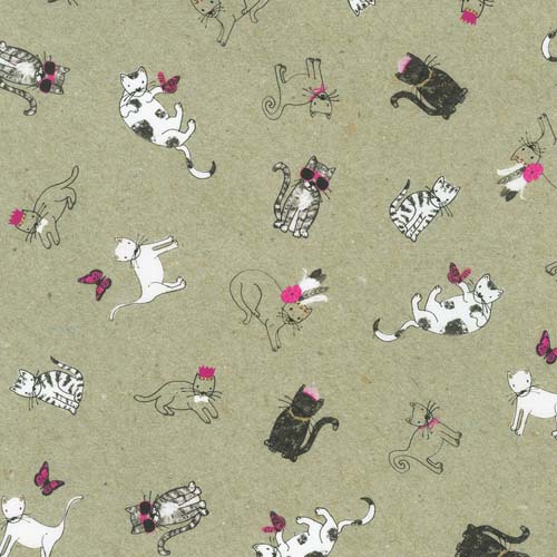 Fancypants - Natural - tossed black & white cats on tan w/touches of pink