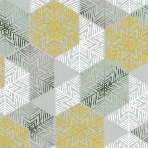Wishwell: Winterstone - Hexagonal Snowflakes - Fog -gold, white on gray