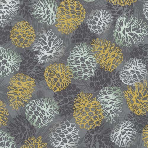 Wishwell: Winterstone - Shadow - Pinecones - gold,white pale green on dk gray