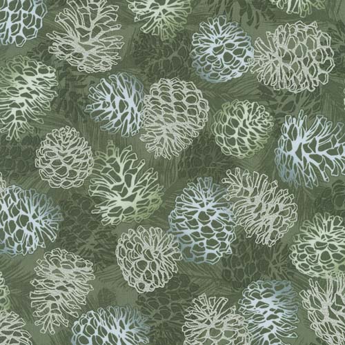 Wishwell: Winterstone - Balsam - Pinecones - silver, green & gray on dk green